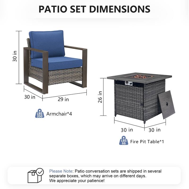 Pocassy Outdoor 30" Fire Pit Table with Sofa Swivel Chair Set