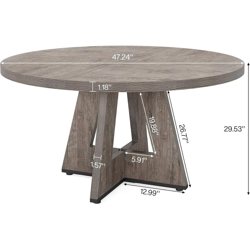 47" Round Farmhouse Dining Table - Rustic Grey Wood Kitchen
