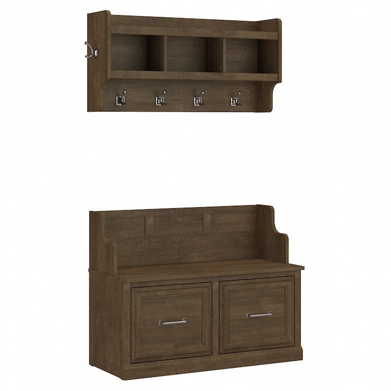 Woodland 40W Entryway Bench and Wall Mounted Shelf by Bush Furniture