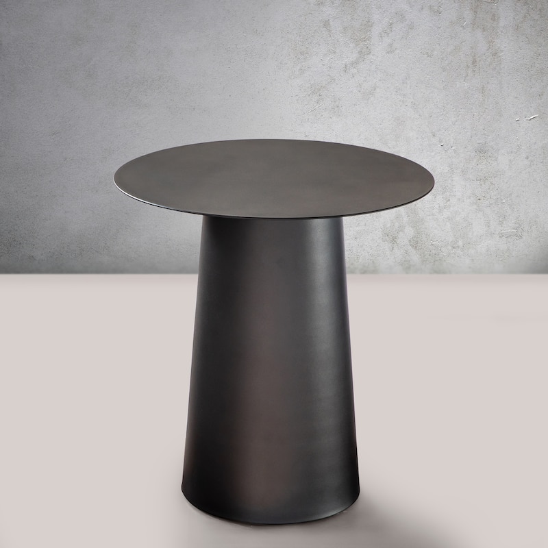 CraftHome Outdoor Modern and Elegant Single Round Coffee Table with Sturdy Iron Base - W17.7" x H18.7" - Matte Black