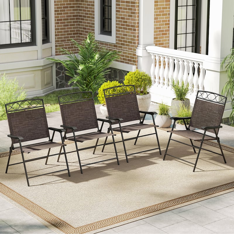 Brown Folding Patio Folding Chairs Set of 4 with Metal Frame and Ergonomic Design - 25.5" x 24" x 36" (L x W x H)