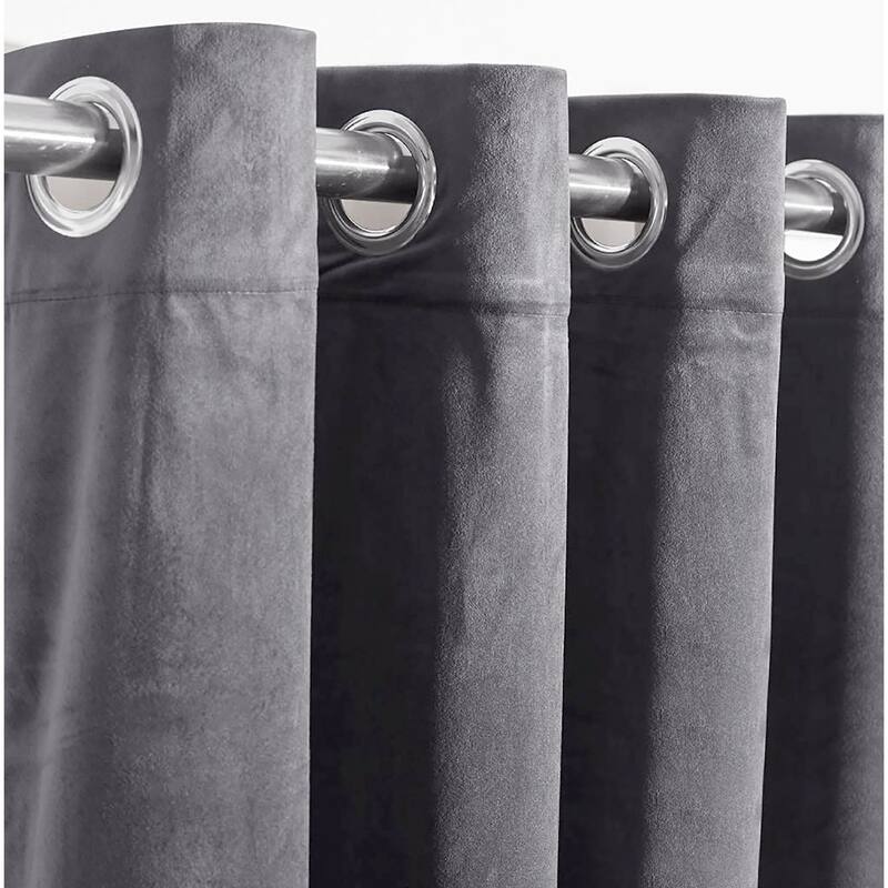 55" x 108" - 1 Panel, Charcoal Grey Velvet Room Darkening Grommet Window Curtain Panel - 1 Panel - 55" x 108"