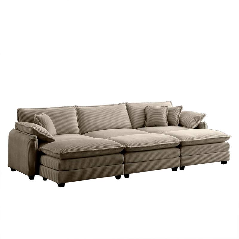 3-seater Corduroy Modular Sectional Sofa Set with Ottomans