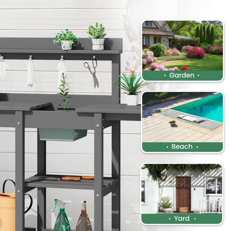 HDPE Patio Outdoor Potting Table, Versatile Gardening Planting Workbench