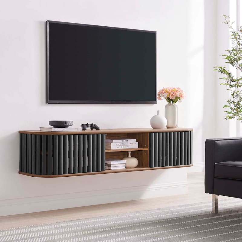 Fortitude 63" Wall-Mounted TV Stand - Walnut Black