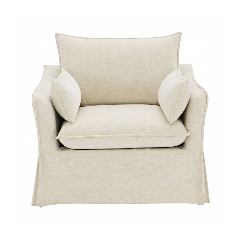 Linen Upholstered Accent Chair with 2 Pillows in Beige - Beige