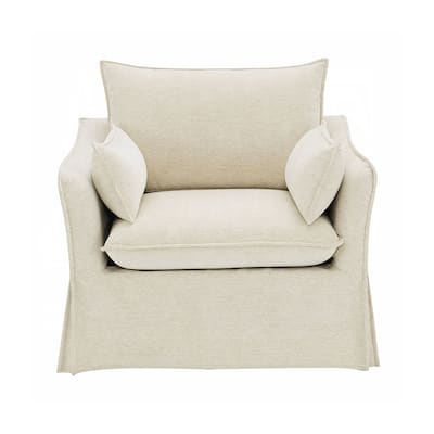 Linen Upholstered Accent Chair with 2 Pillows in Beige