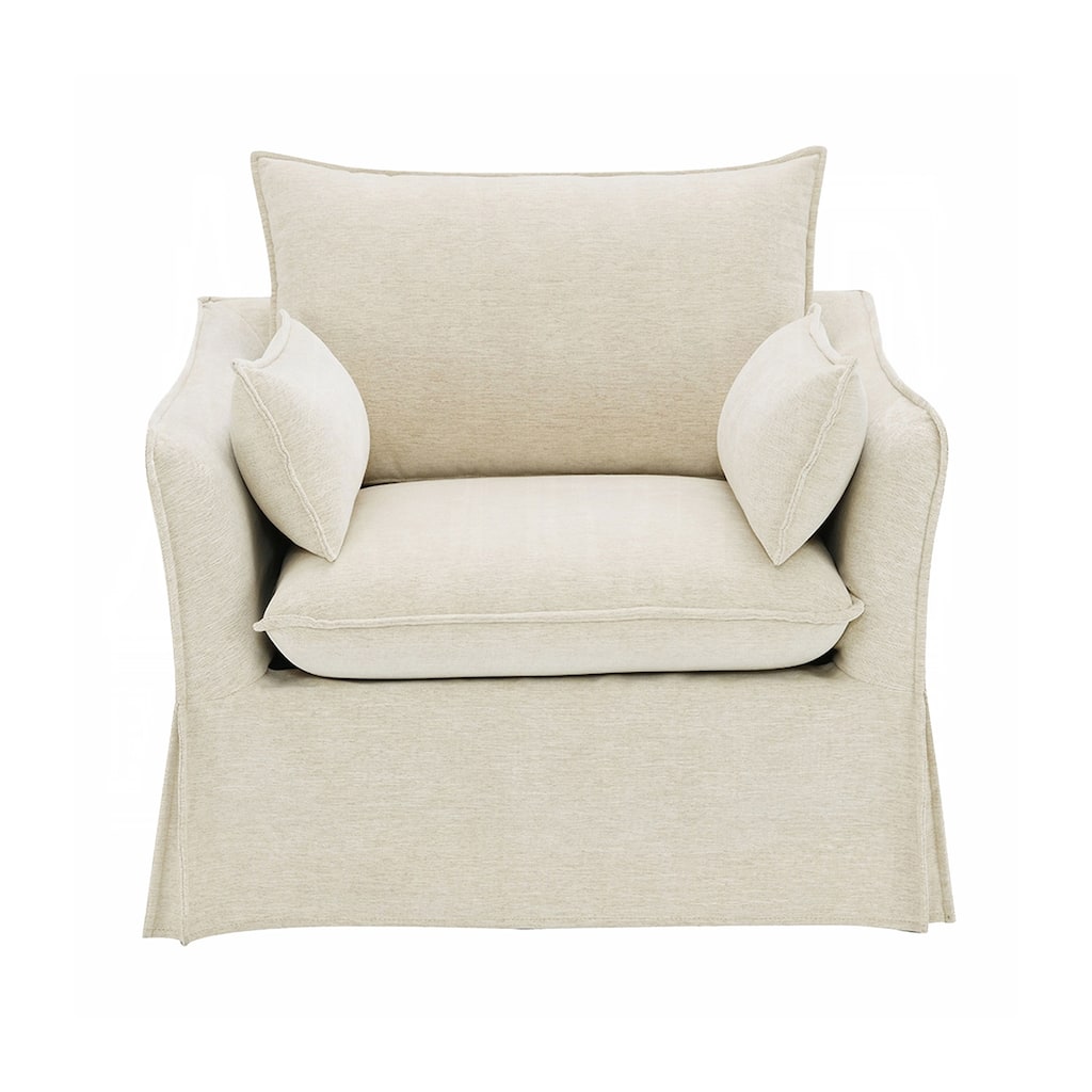 Linen Upholstered Accent Chair with 2 Pillows in Beige