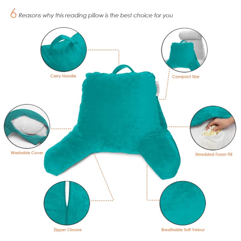 Empyrean Backrest Reading Pillow with Arms - Shredded Memory Foam Back Support Bed Rest Pillow