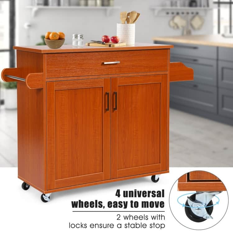 Rolling Kitchen Island Cart with Towel and Spice Rack - 45.5" x 16" x 33.5"(L x W x H)
