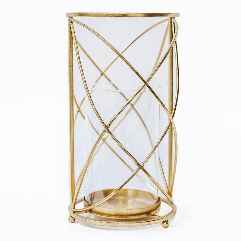 Gold Metal Pillar Hurricane Candle Holder