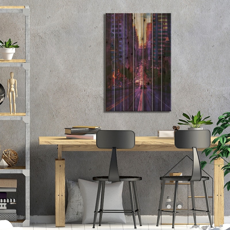 San Francisco Street Print On Wood by FisherCraft - Multi-Color