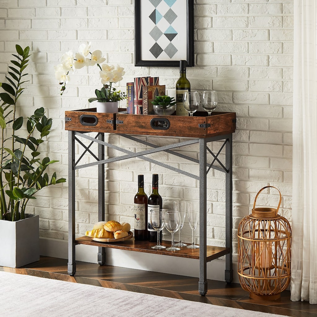 31.5" Narrow Console Table with 2 Trays, Small Entryway Table with 2-Tier Storage Shelves, Thin Sofa Table, Side Table