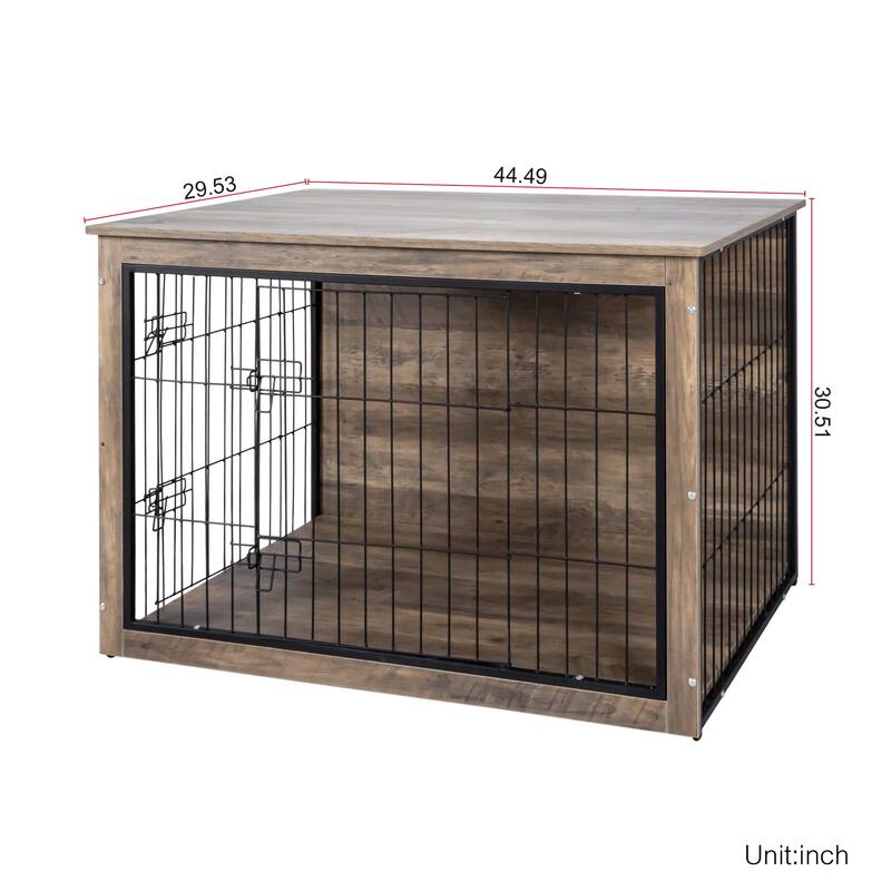 GDF Studio - Bubu Modern Wooden Dog Crate Furniture with Double Doors and Indoor Kennel Design