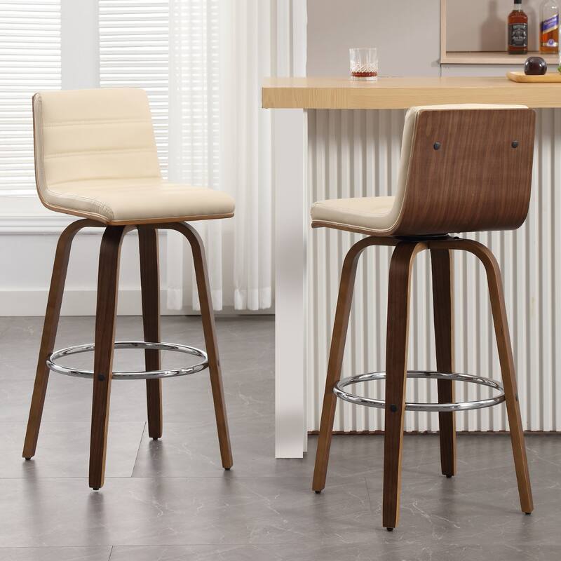 Faux Leather & Wood Swivel Bar Stools/ Counter Stool Set of 2
