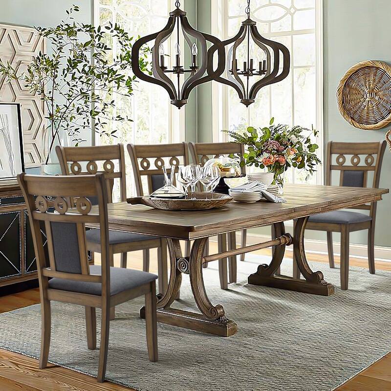 Modern Upholstered Dining Chairs - Set of 2 - Gray Rubberwood Kitchen Accent Seating