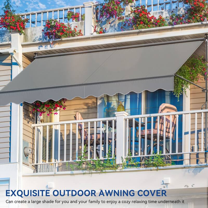 Mosis 13' x 4' Manual Retractable Awning, Non-Screw Freestanding Patio Sun Shade Shelter with Support Pole Stand