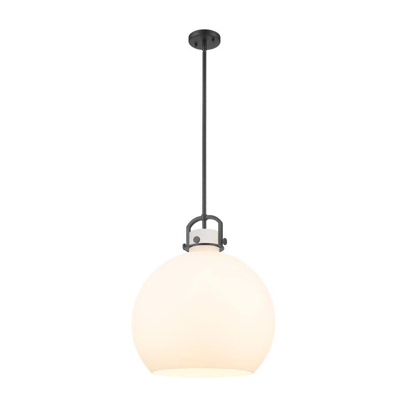 Innovations Lighting Newton Sphere - 1 Light 18" Stem Hung Pendant - Matte White/Matte Black