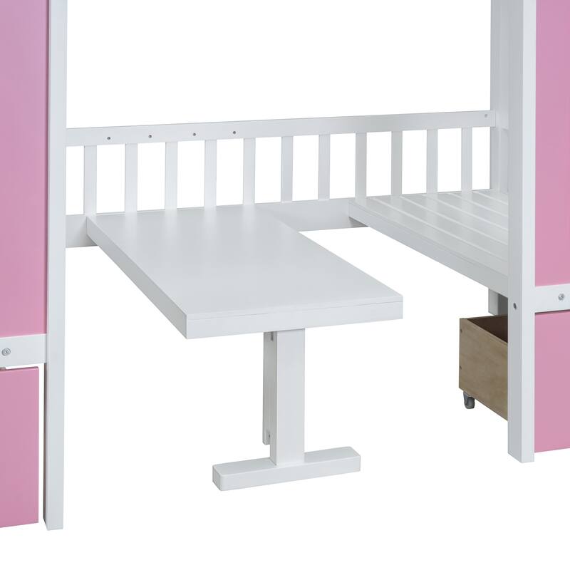 Twin-Over-Twin Bunk Bed with Changeable Table,Turn into Upper Bed and Down Desk