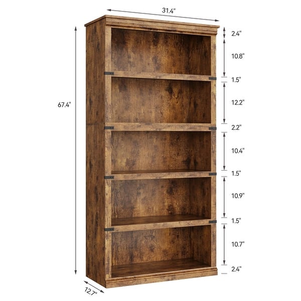 dimension image slide 0 of 4, 71" Tall Book Case Wooden 5 Shelf Bookcase