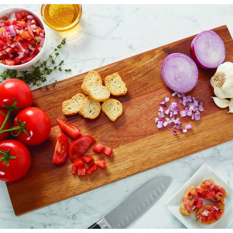 Sabatier Prep and Serve Cutting Board, Acacia/White Stone, 8x18 inch