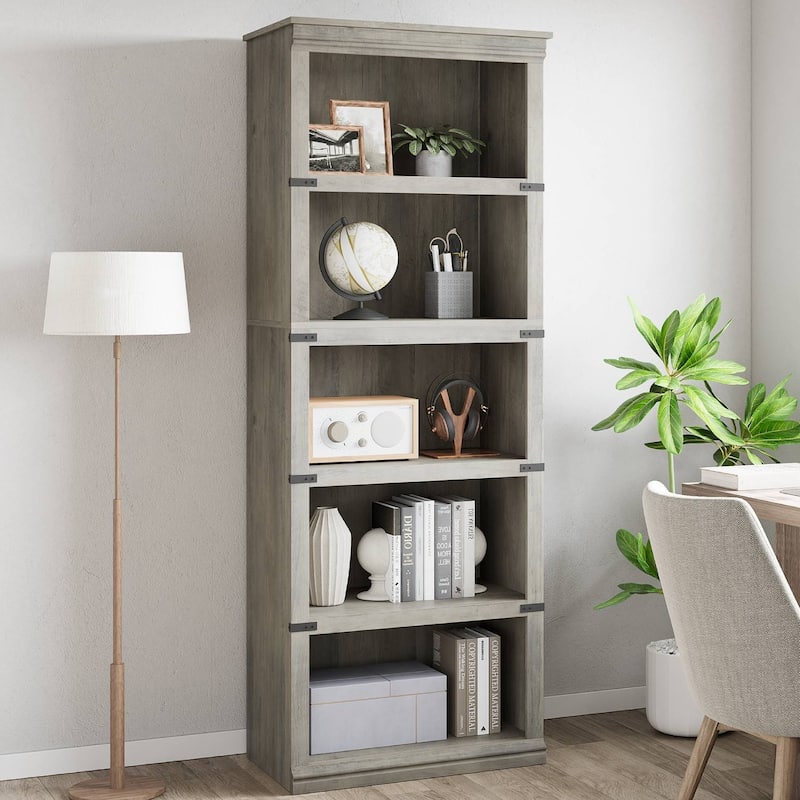 Retro Standing Bookcase with 5 Tier Storage Open Shelves - N/A