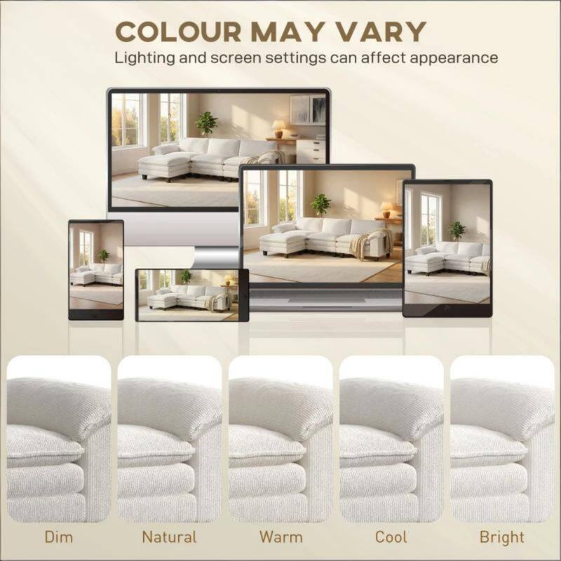 124.4" L-Shaped Corduroy Sectional Sofa with Movable Ottoman