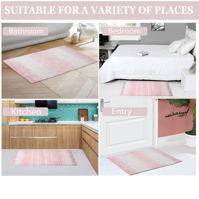 Gradiation Rug Collection 100% Cotton Non-Slip Bath Rug Set, 3 Piece Machine Washable- Bathroom Rug, Bath Rug, U Shaped Contour