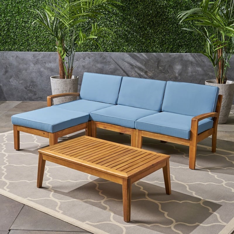 Modern Outdoor L-shape Sectional Sofa Set with Coffee Table and Adjustable Removable Cushion for Patio
