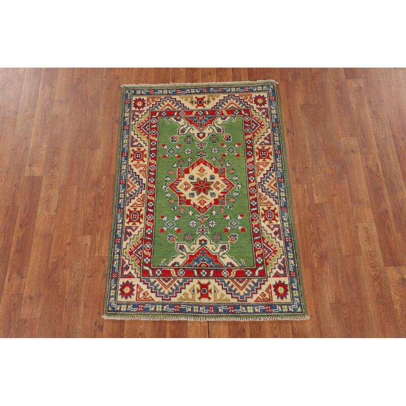 Green Kazak Foyer Rug Hand-Knotted Wool Carpet - 2'8" x 3'10"