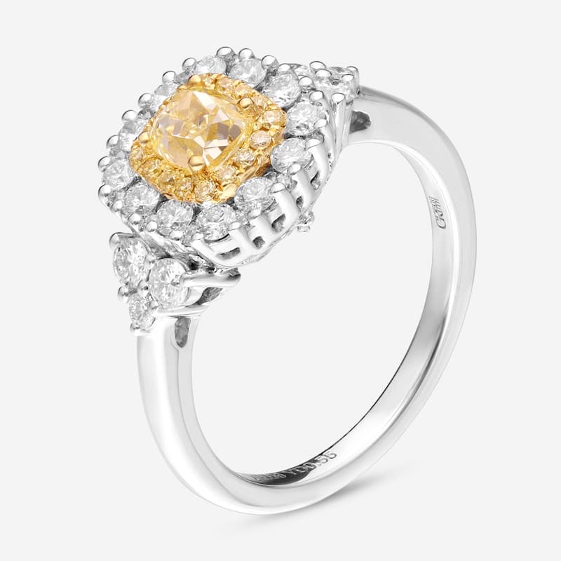 Gregg Ruth 18K White Gold, Fancy Yellow Diamond and White Diamond Engagement Ring Sz. 6.5