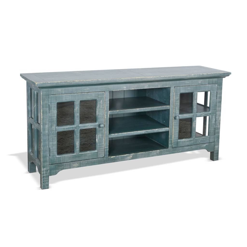Kobe TV Stand Media Cabinet, Glass Doors, Farmhouse Green 62 Inch