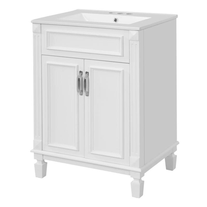 24'' Freestanding Bathroom Vanity with White Integrated Ceramic Sink - 24'' x 18.4'' x 33.8''