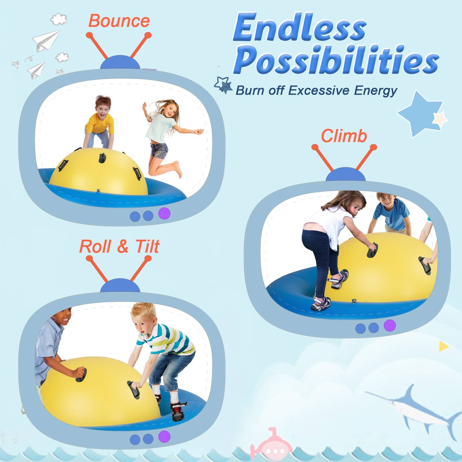 7.5 Foot Giant Inflatable Dome Rocker Bouncer with 6 Builtin Handles