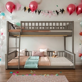 Full XL over Queen Bunk Bed with Ladder and Guardrails,Divided into 2 Separate Platform Bed,Easy Assembly,Gray
