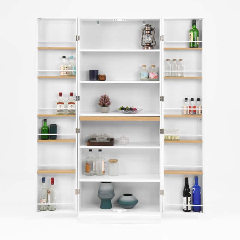 Freestanding Kitchen Pantry Cabinet with Adjustable Shelves, Food Storage Cupboard with 10 Door Shelves, Pull Out Organizers