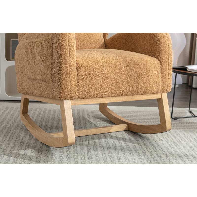 Khaki Modern 38" High Back Upholstered Rocking Chair with Wood Legs and Packet