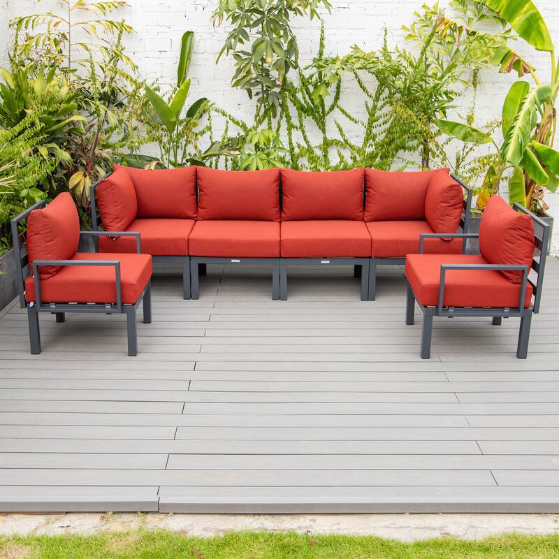 Chelsea 6-Piece Outdoor Patio Sectional Set in Black Aluminum with Removable Cushions for Backyard Garden and Patio Deck