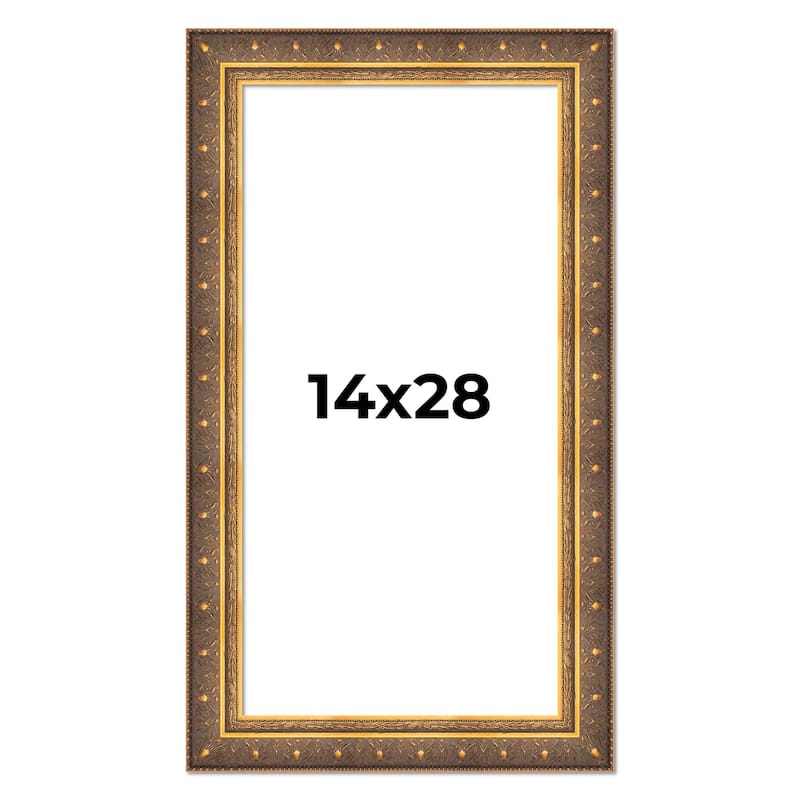 14x28 Frame Gold Real Wood Picture Frame inches Interior Frame Depth 1 inches Museo Bronze Ornate Photo Frame with UV Acrylic