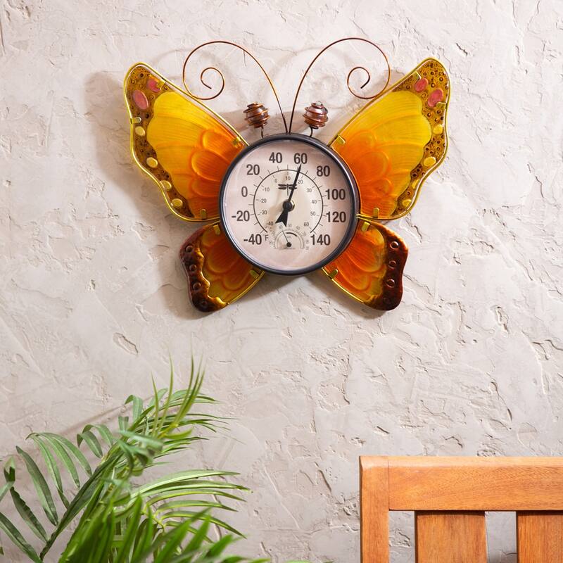 Butterfly Outdoor Wall Thermometer, Blue