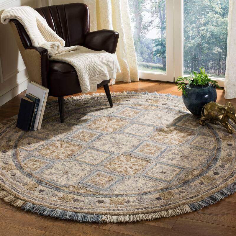SAFAVIEH Handmade Blossom Kokoro Modern Floral Wool Rug - 6' Round - Beige/Light Blue