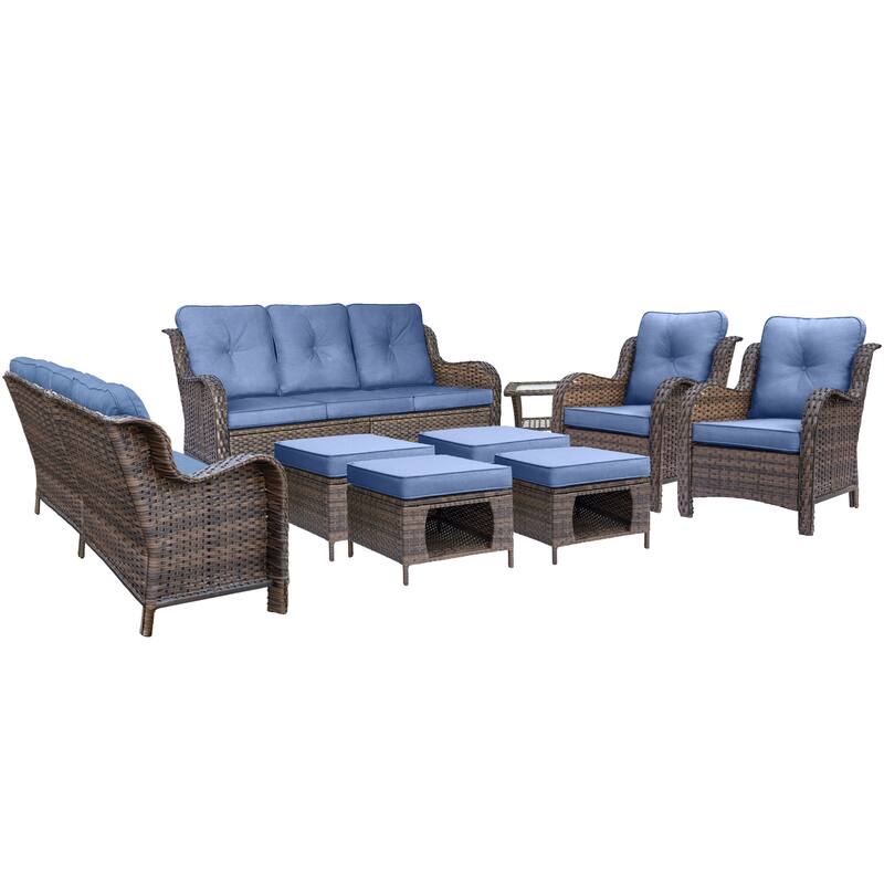9 Piece Wicker Outdoor Patio Furniture Seating Sofa Conversation Sets