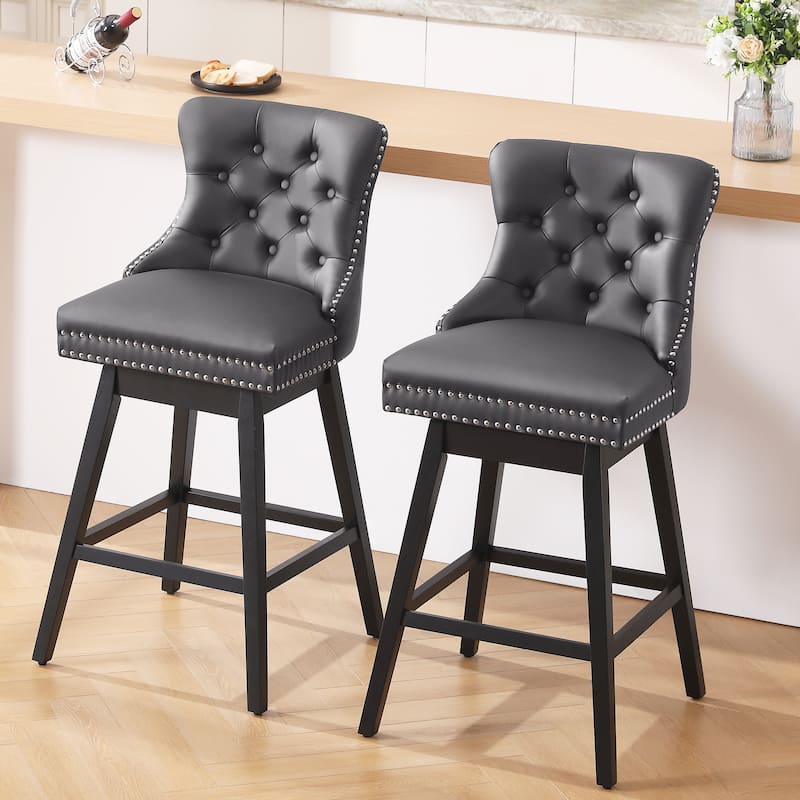 26"/30" Faux Leather Swivel Counter or Bar Height Stools, Set of 2 - Grey - Bar Height