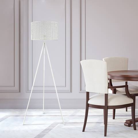 Roisin River of Goods White Metal Cage-Shade 61-Inch Tripod Base Floor Lamp - 27.25" x 27.25" x 61"