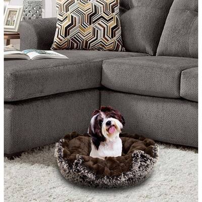 Bessie and Barnie Ultra Plush Godiva Brown/ Frosted Willow Deluxe Shag Dog/ Pet Lily Pod Bed - 24"