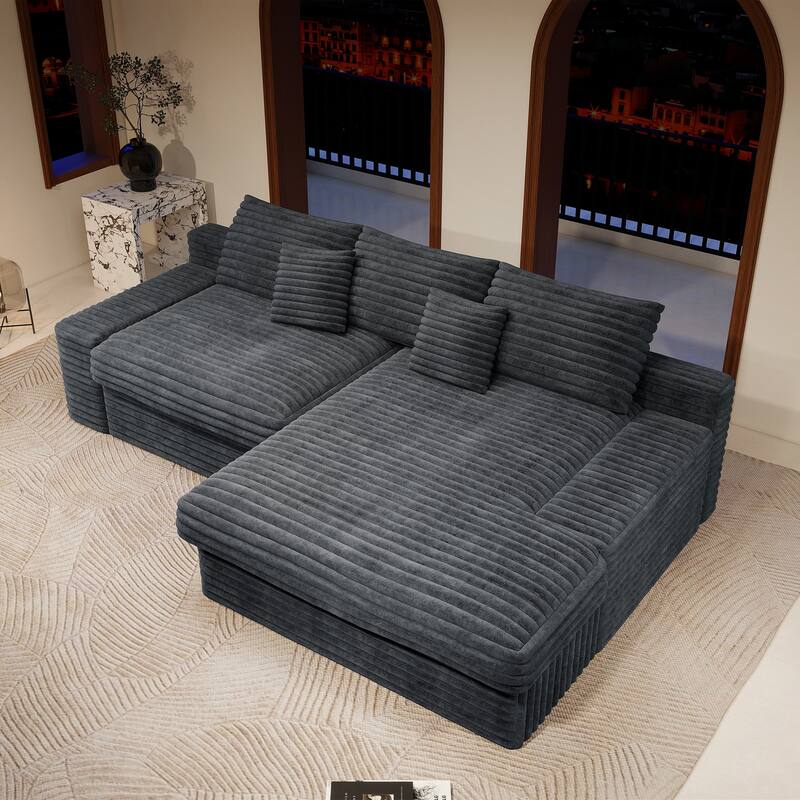 118.1" Cloud Sectional Couches for Living Room, L Shaped Modular Sofas, Corduroy Oversized Floor Couch Set with Chaise