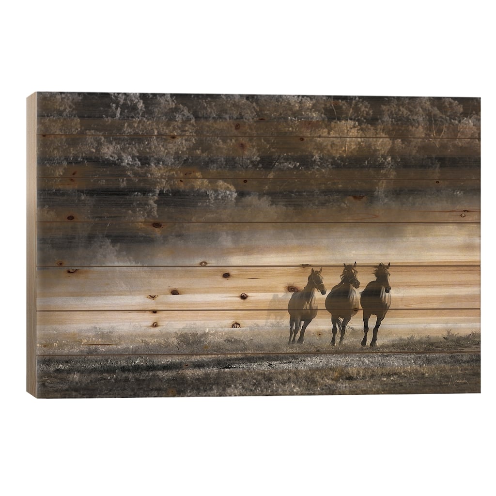 Horse Country Print On Wood by Aledanda - Multi-Color