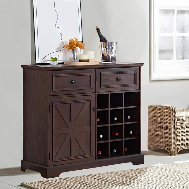 Roomfitters Farmhouse Buffet Cabinet with Storage Sideboard with 2 Drawers, Wine Bar Cabinet with Removable Wine Racks Storage
