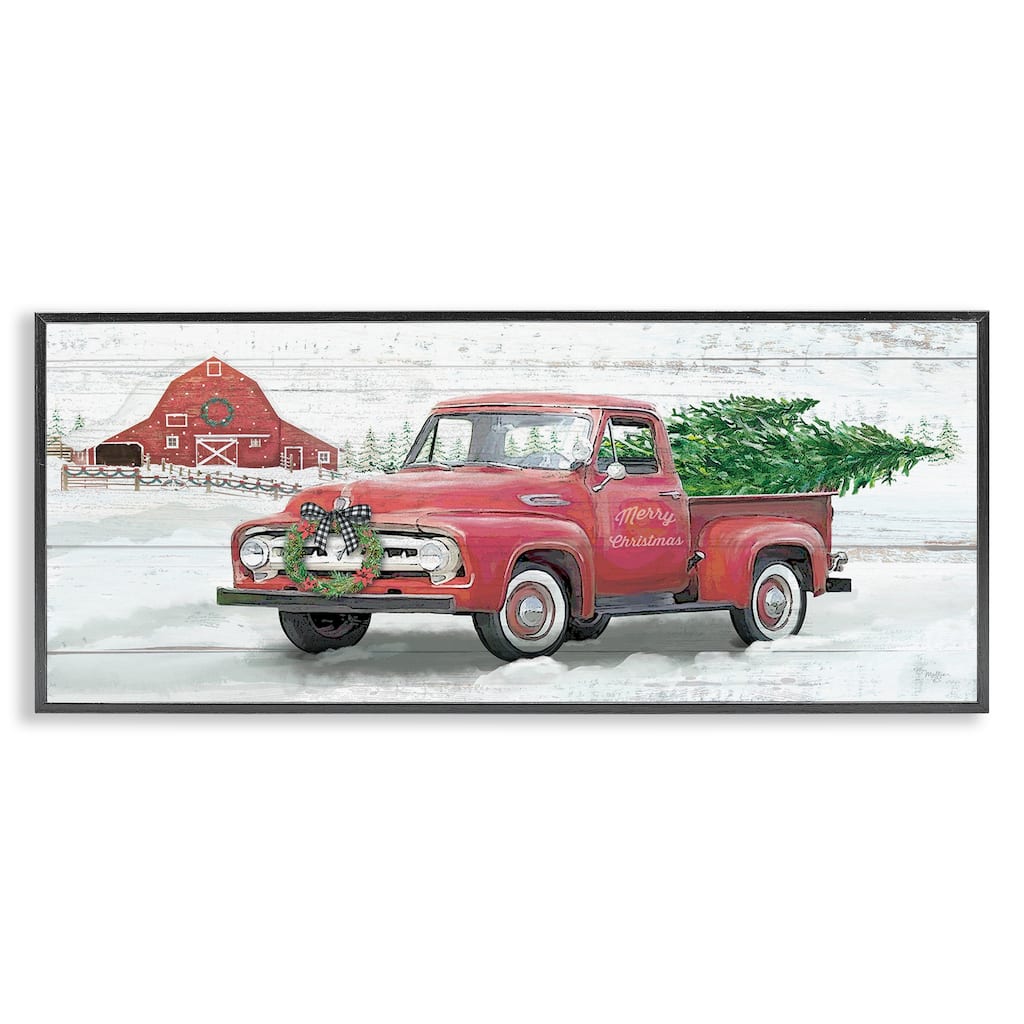 Stupell Christmas Truck on Snowy Farm Framed Giclee Art Design By Mollie B.