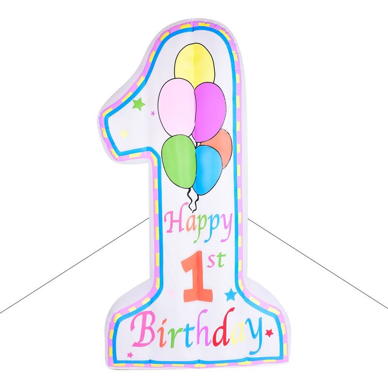 Fraser Hill Farm 8-Ft. Tall First Birthday Outdoor Blow-Up Inflatable with Lights & Storage Bag